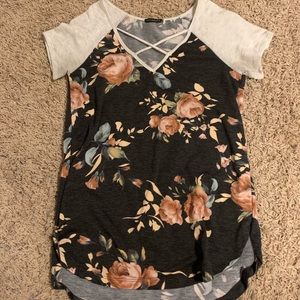 Floral top with criss cross on the top